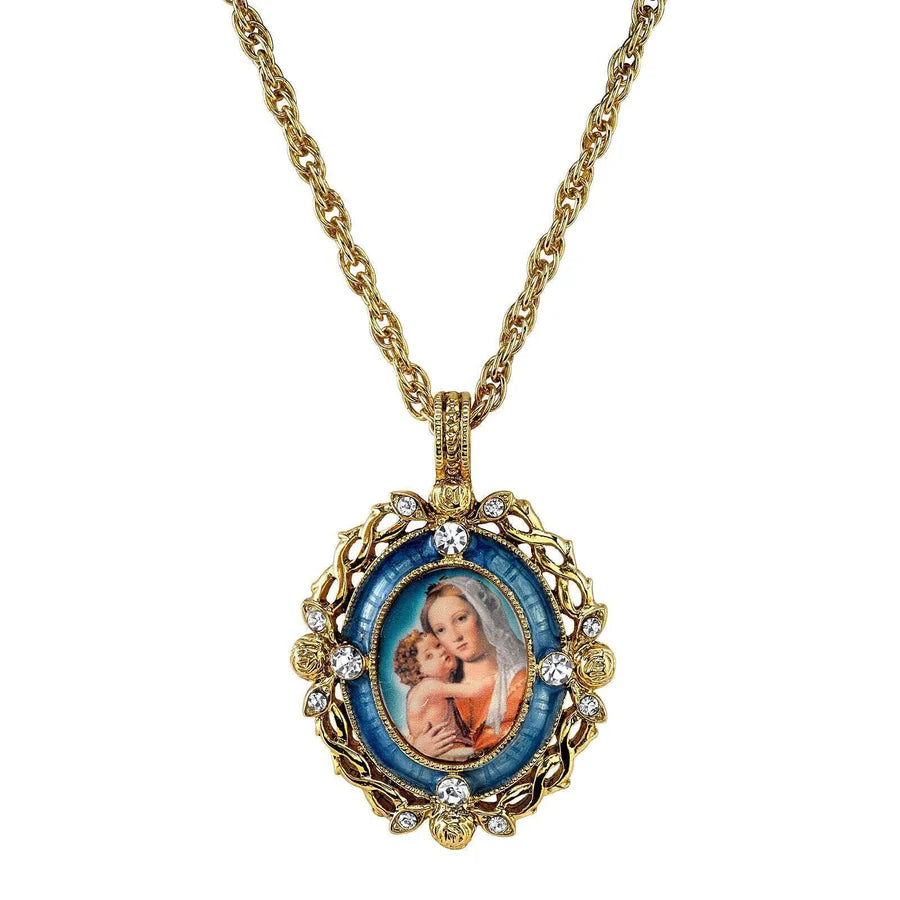 Madonna and Child Pendant Necklace 24"