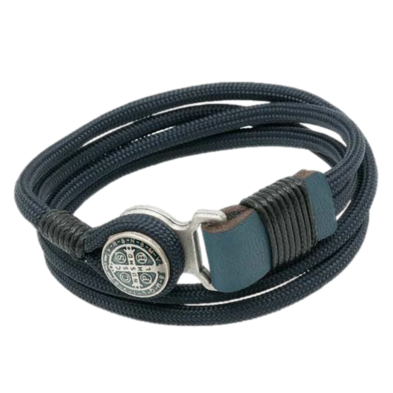 St. Benedict Black Leather Cord  Bracelet - Unique Catholic Gifts