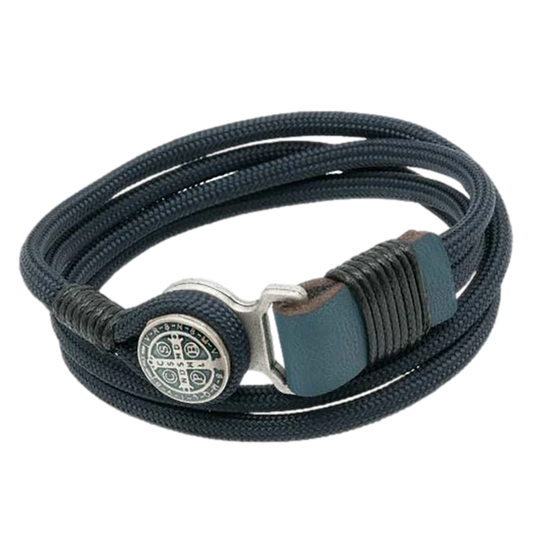 St. Benedict Black Leather Cord  Bracelet - Unique Catholic Gifts