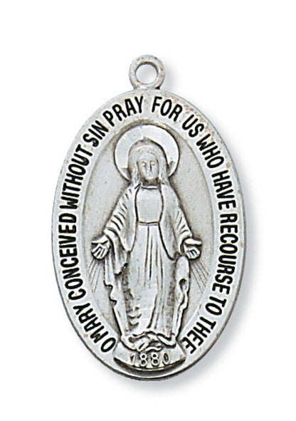 Silver Miraculous Medal 1-1/8" with chain 18". - Unique Catholic Gifts