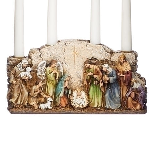 Multicolored Nativity with Arch Wall Advent Candle Holder 10 1/2" - Unique Catholic Gifts