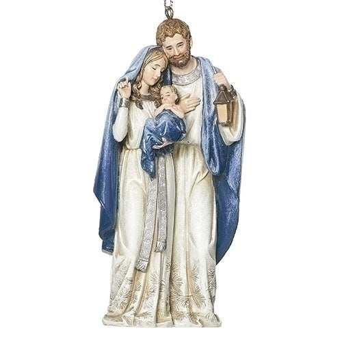 Navy Sparkle Holy Family Ornament 4 1/2"