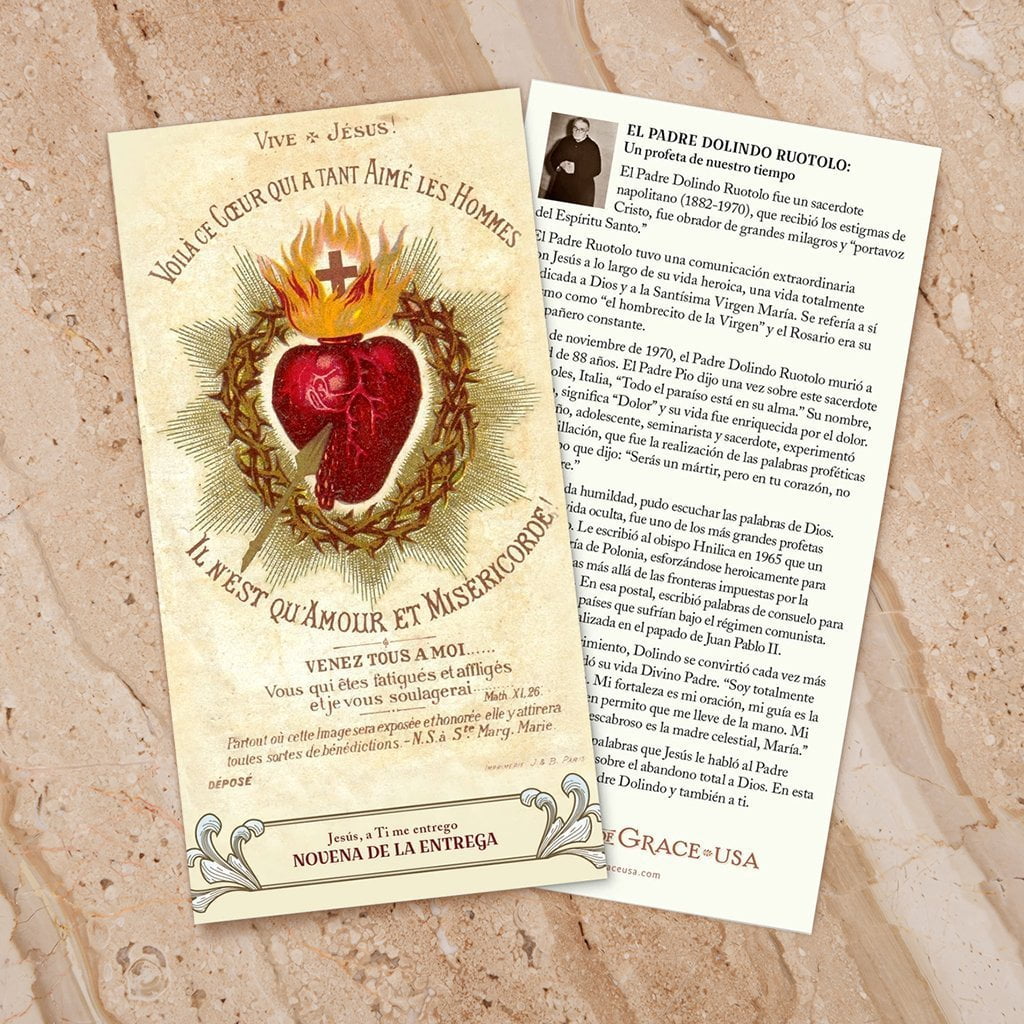 Novena de la Entrega – Tríptico de estampa(Letra Grande)3"x5" - Unique Catholic Gifts