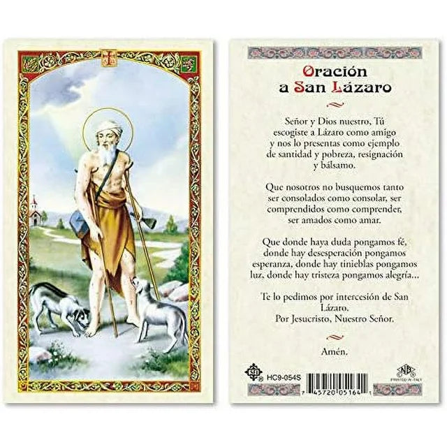 Oración a San Lázaro Tarjeta Sagrada laminada(Cubierta de Plástico) - Unique Catholic Gifts