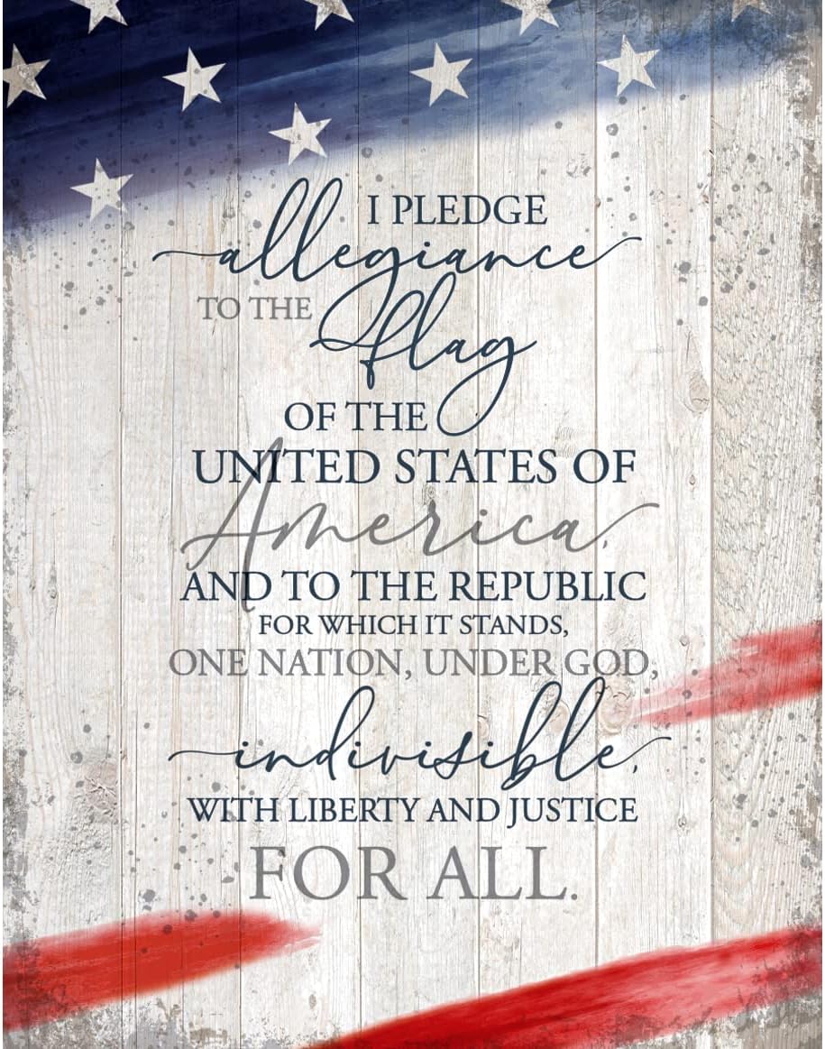 Pledge Allegiance to the Flag Wood Plaque  15" - Unique Catholic Gifts