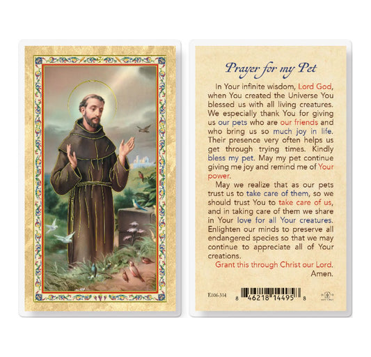 Prayer for my Pet - St Francis Laminated Holy Card - Unique Catholic Gifts