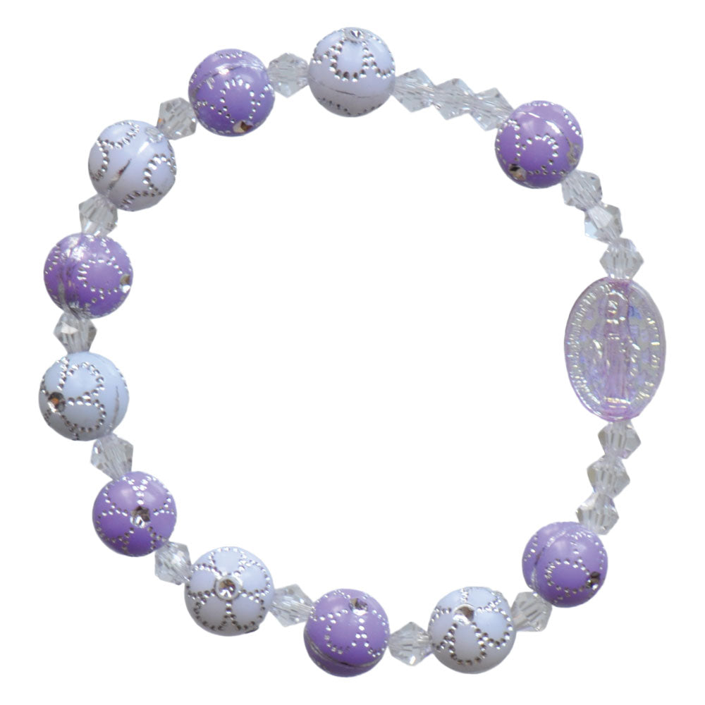 Purple Flower Acrylic Children’s Rosary Bracelet (8mm)