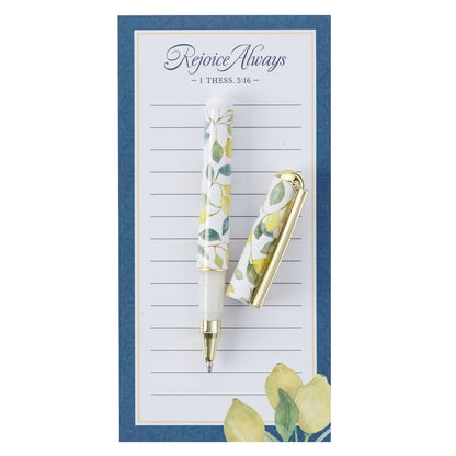 Rejoice Always Magnetic Notepad and Pen Gift Set Thessalonians 5:16 - Unique Catholic Gifts