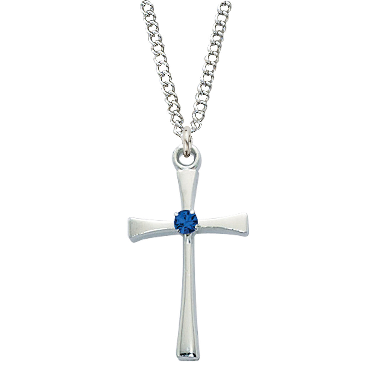 September Birthstone Rhodium Cross  7/8" - Unique Catholic Gifts