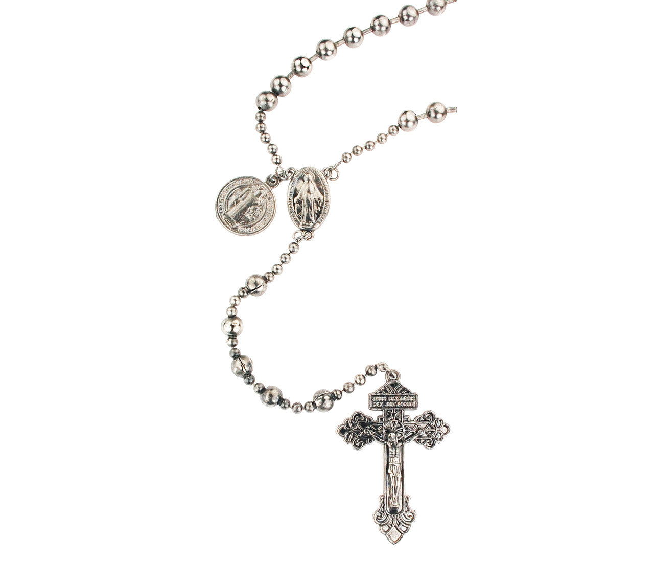 Silver Plated Pardon Cross Rosary with Benedict Medal - Unique Catholic Gifts