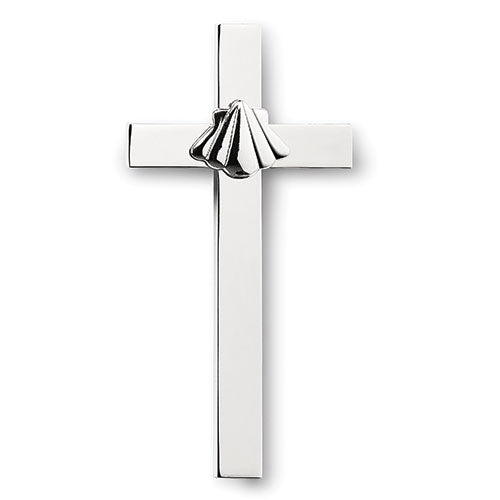 Silver Shell Baptism Cross 4.7"