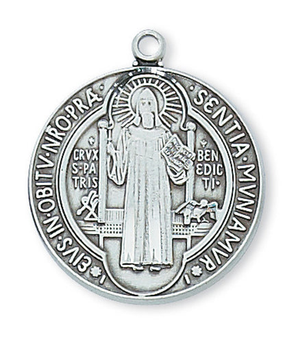 Sterling Silver St. Benedict medal (1") on 24 chain