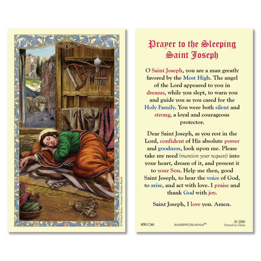 Sleeping Saint Joseph Laminated Holy Card