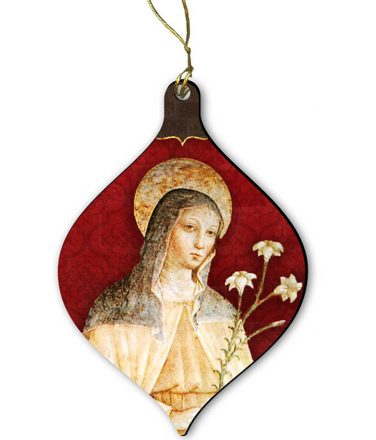 St. Clare (Red) Wood Ornament  2 3/4"