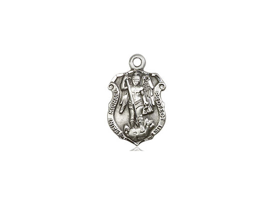 Sterling Silver St. Michael the Archangel Police Badge Medal 5/8" with 18" chain - Unique Catholic Gifts