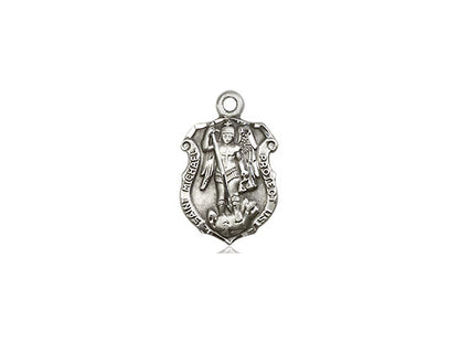 Sterling Silver St. Michael the Archangel Police Badge Medal 5/8" with 18" chain - Unique Catholic Gifts