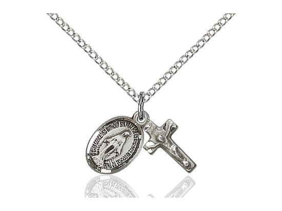 Sterling Silver Miraculous Medal with Crucifix 1/2"