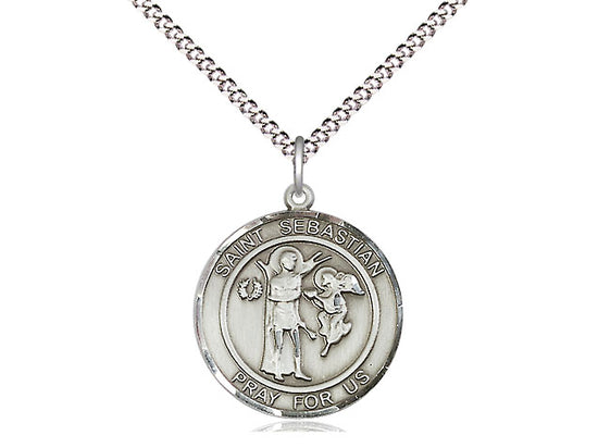 Sterling Silver St. Sebastian Round Medal 3/4"