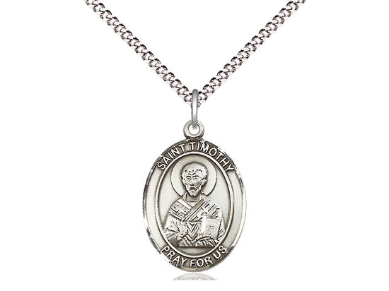 Sterling Silver St. Timothy Medal (Patron Saint of Stomach Disorders) with 18" chain