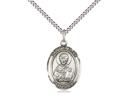 Sterling Silver St. Timothy Medal (Patron Saint of Stomach Disorders) with 18" chain