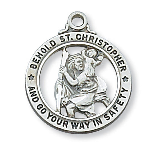 Sterling Silver St Christopher Medal 15/16" with Chain.