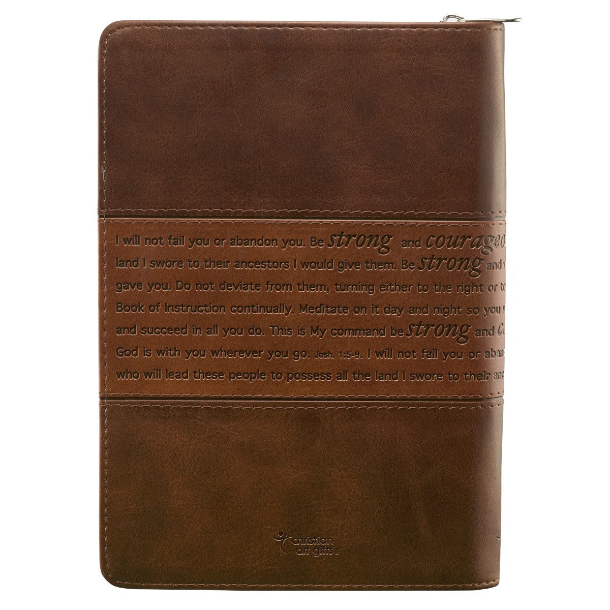 Strong and Courageous Lux-Leather Journal with Zipper - Unique Catholic Gifts