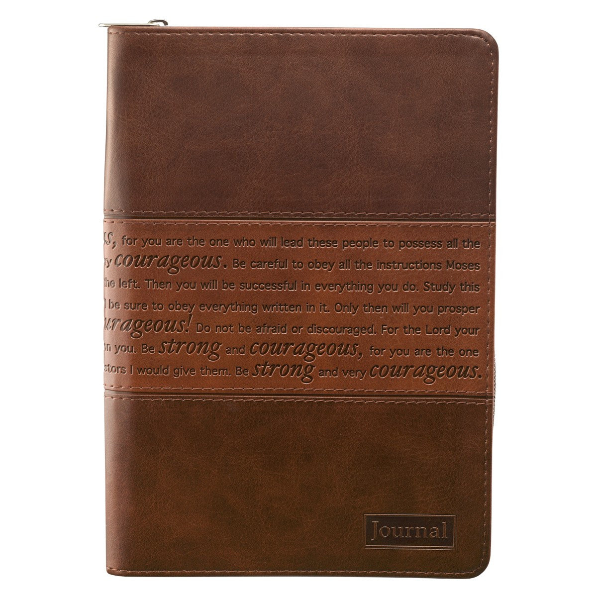 Strong and Courageous Lux-Leather Journal with Zipper - Unique Catholic Gifts