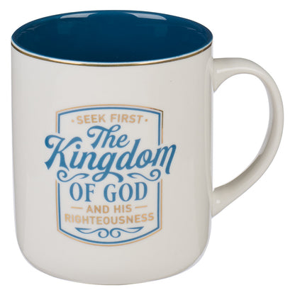 The Kingdom of God Blue Ceramic Coffee Mug - Matthew 6:33 - Unique Catholic Gifts