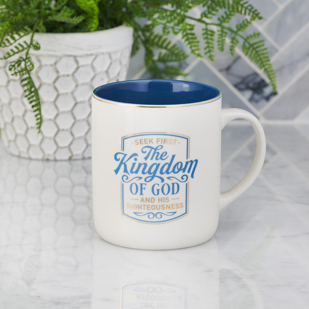 The Kingdom of God Blue Ceramic Coffee Mug - Matthew 6:33 - Unique Catholic Gifts