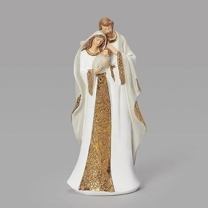 White and Gold Pattern Holy Family Statue 10"