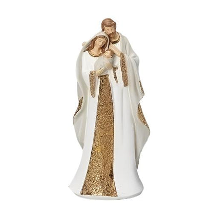 White and Gold Pattern Holy Family Statue 10"