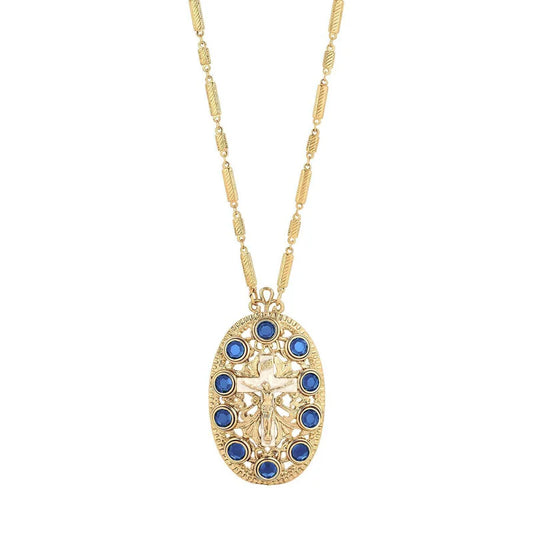 Women's Oval Cross Stone Necklace - Blue