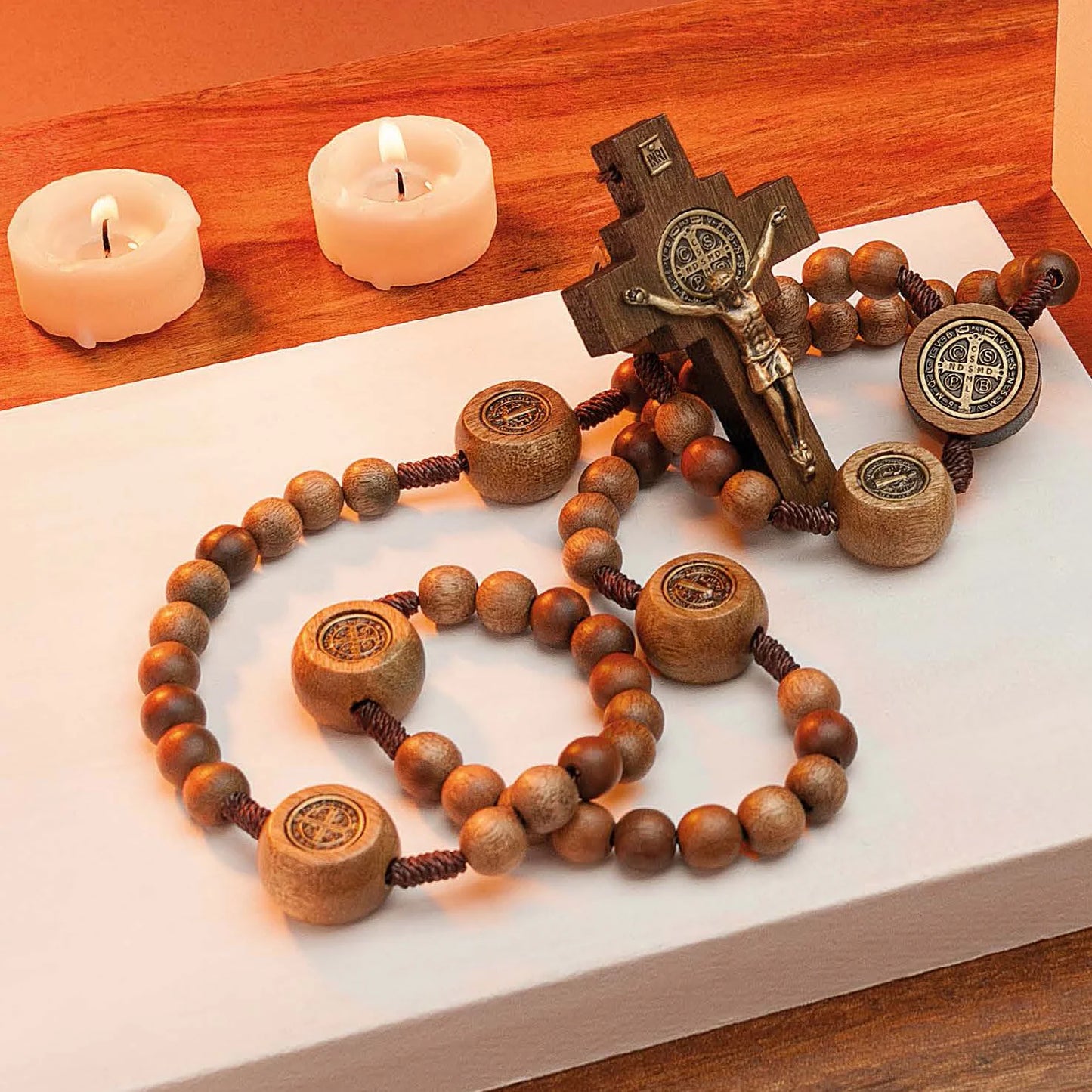 Large Saint Benedict Italian Wood Rosary 10mm - Unique Catholic Gifts