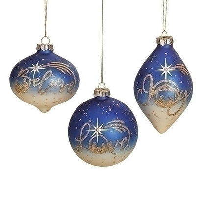 "Believe" Blue Glass Christmas Ornament - Unique Catholic Gifts