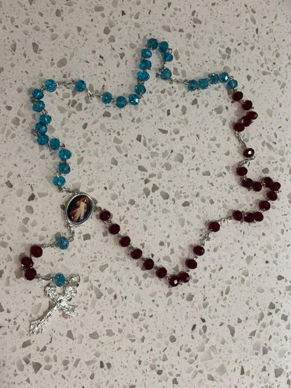 Divine Mercy Red and Blue Crystal Rosary - Unique Catholic Gifts