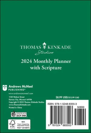 Thomas Kinkade Studios 12-Month 2024 Monthly Pocket Planner Calendar with Script - Unique Catholic Gifts