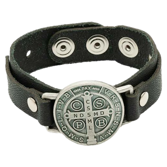 St. Benedict Black Leather Bracelet - Unique Catholic Gifts