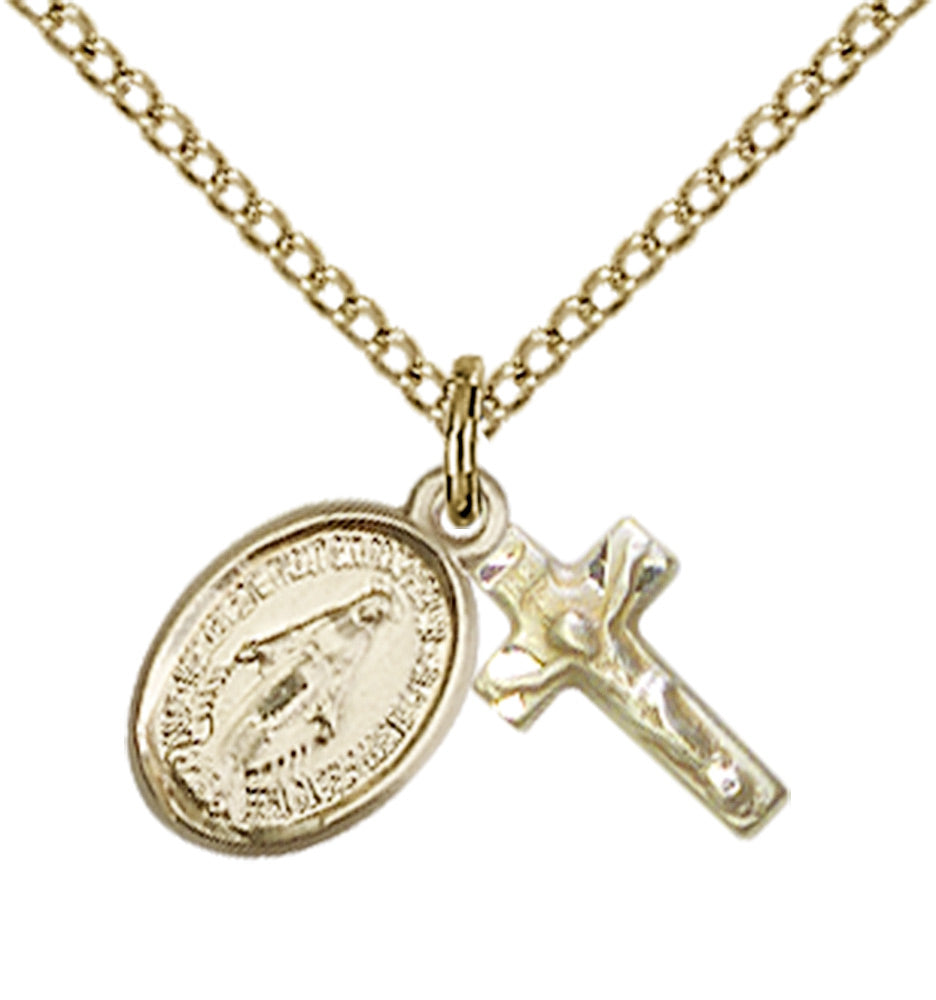 Miraculous Medal 1/2" with  Crucifix 1/2" 14k Gold Filled - Unique Catholic Gifts