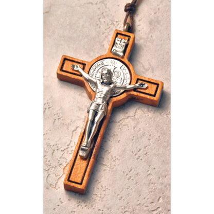 St. Benedict Crucifix Necklace Olive Wood