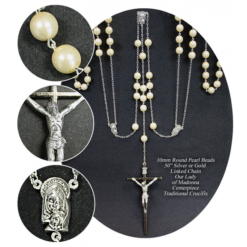 Wedding Lasso Rosary Pearls and and Silver - Unique Catholic Gifts