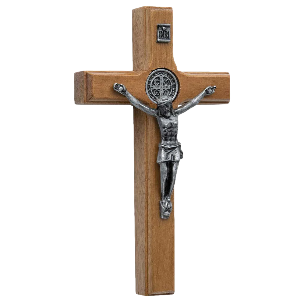 Wood and Onyx Saint Benedict Wall Crucifix 4 3/4" - Unique Catholic Gifts