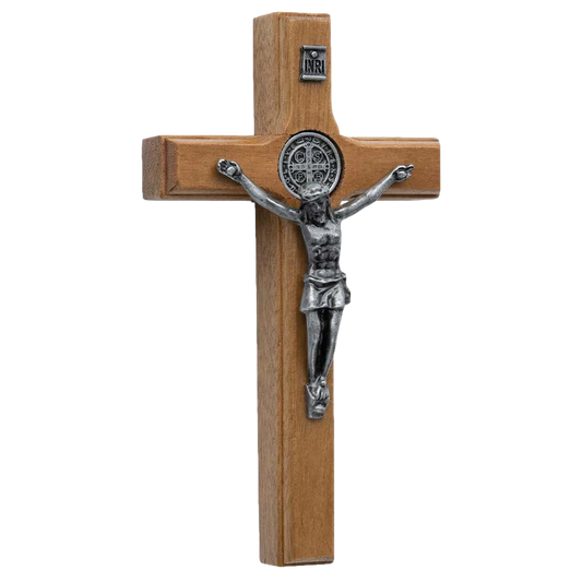 Wood and Onyx Saint Benedict Wall Crucifix 4 3/4" - Unique Catholic Gifts