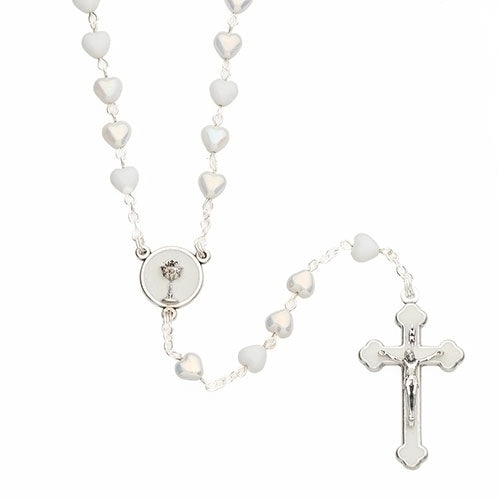 White Heart Shaped First Communion Rosary 16"