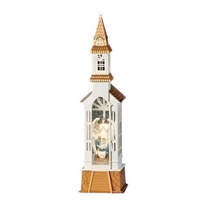 Lighted Swirl Church with Holy Family Nativity Scene 18"