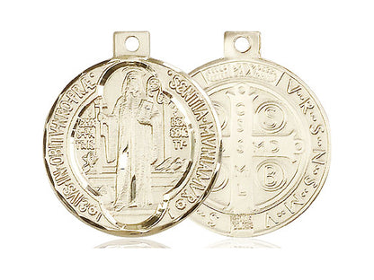 14kt Gold Filled St Benedict Pendant on a 24 inch Gold Plate Heavy Curb Chain 3/4" - Unique Catholic Gifts