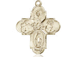 14kt Gold Filled 4-Way Pendant on a 24 inch Gold Plate Heavy Curb Chain. - Unique Catholic Gifts