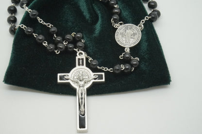 Saint Benedict Black Rosary,bag and prayer - Unique Catholic Gifts