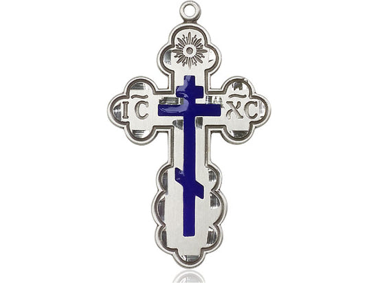 Sterling Silver St. Olga Cross Medal on a Light Rhodium Heavy Curb Chain - Unique Catholic Gifts