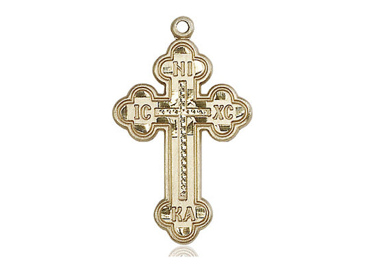 14kt Gold Filled Russian Cross Pendant on a 24 inch Gold Plate Heavy Curb Chain - Unique Catholic Gifts