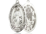 Sterling Silver Miraculous Pendant on a 24 inch Light Rhodium Heavy Curb Chain. - Unique Catholic Gifts